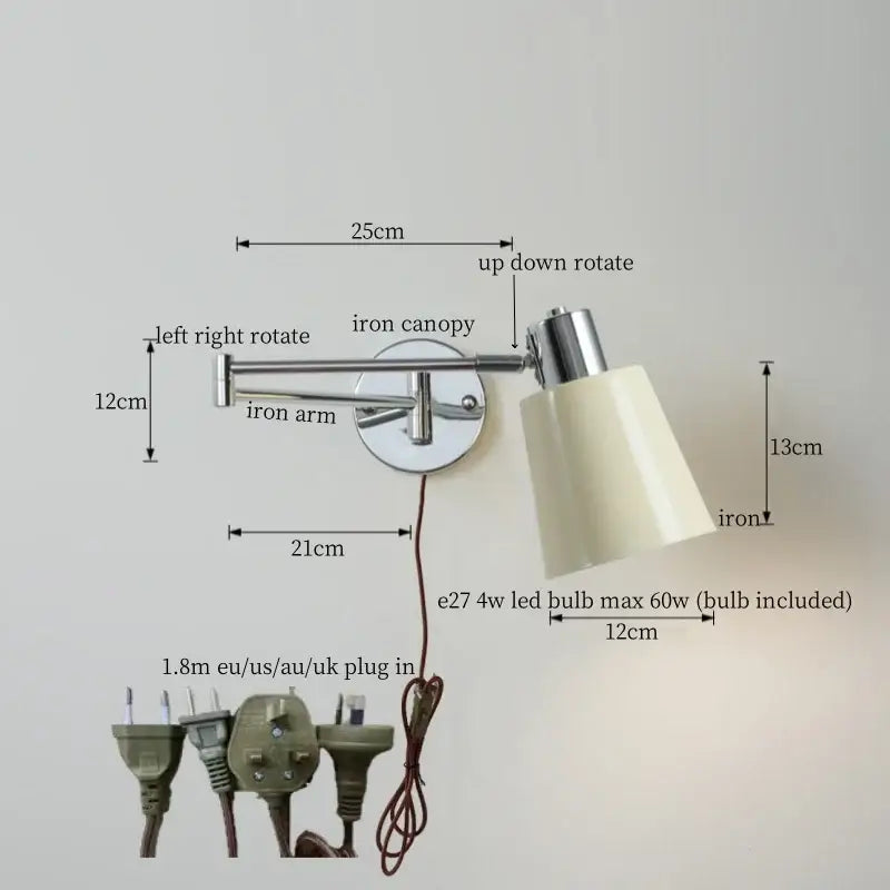 Chrome LED Wall Lamp with Adjustable Swing Arm