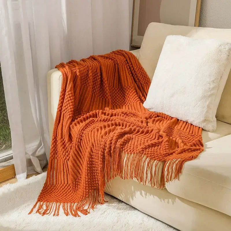Mustard Ribbed Knit Blanket