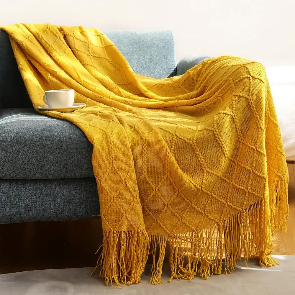 Mustard Ribbed Knit Blanket