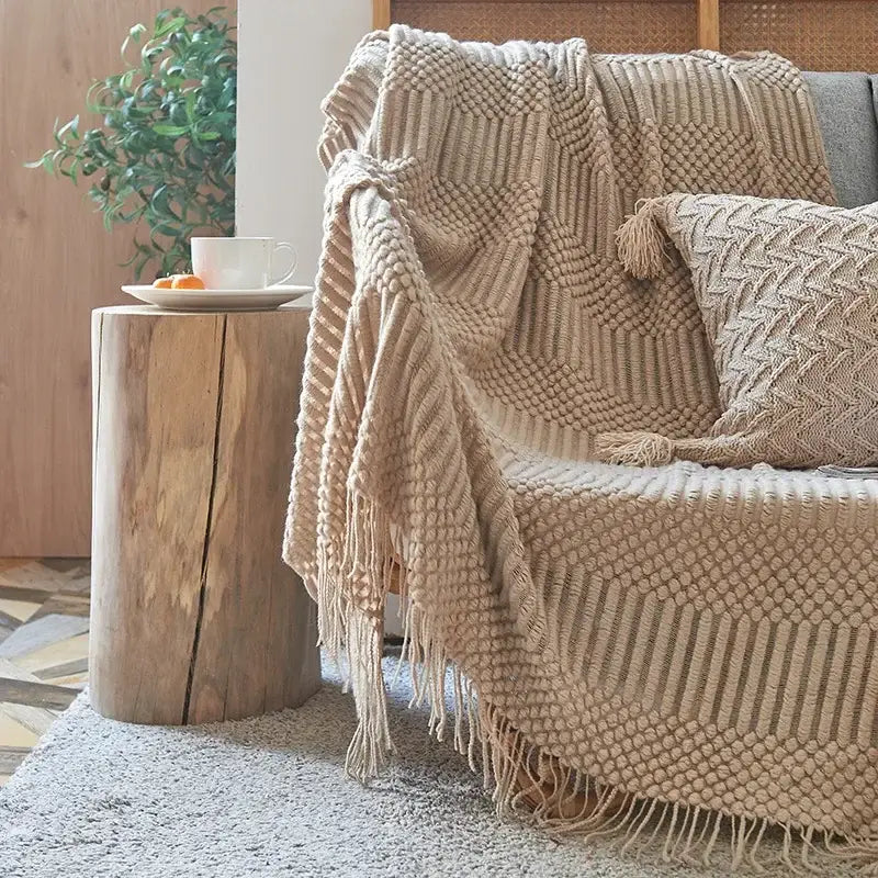 Mustard Ribbed Knit Blanket
