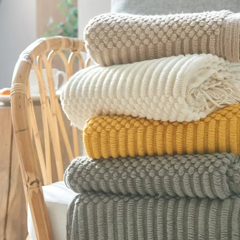 Mustard Ribbed Knit Blanket