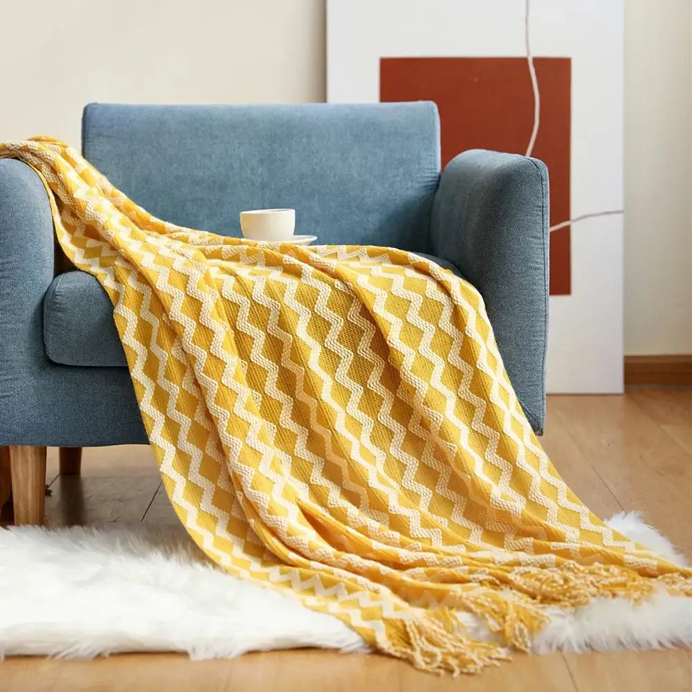 Mustard Ribbed Knit Blanket