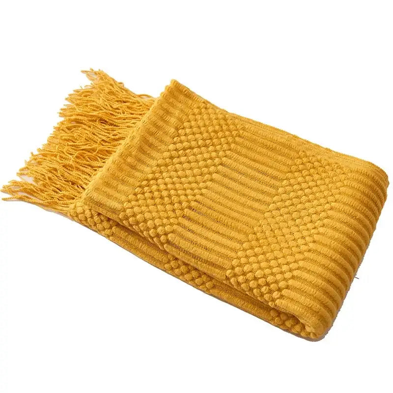 Mustard Ribbed Knit Blanket