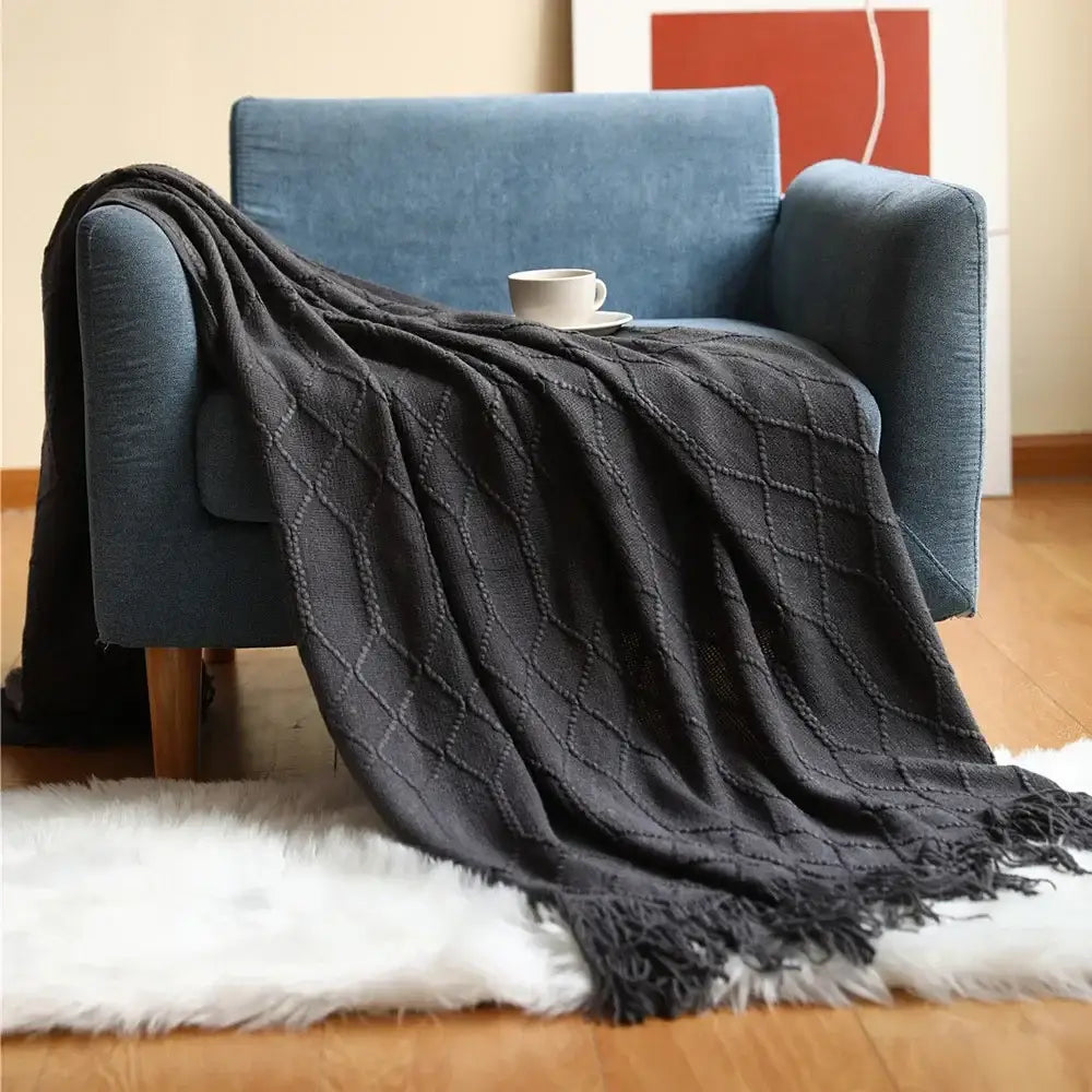 Mustard Ribbed Knit Blanket