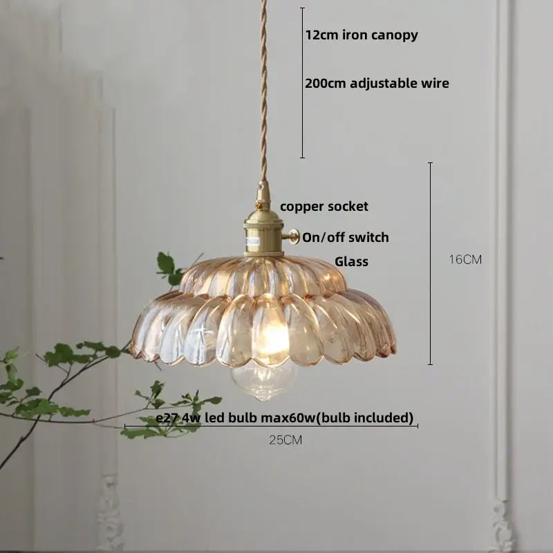 Amber Glass Dual-Head Kitchen Pendant Light