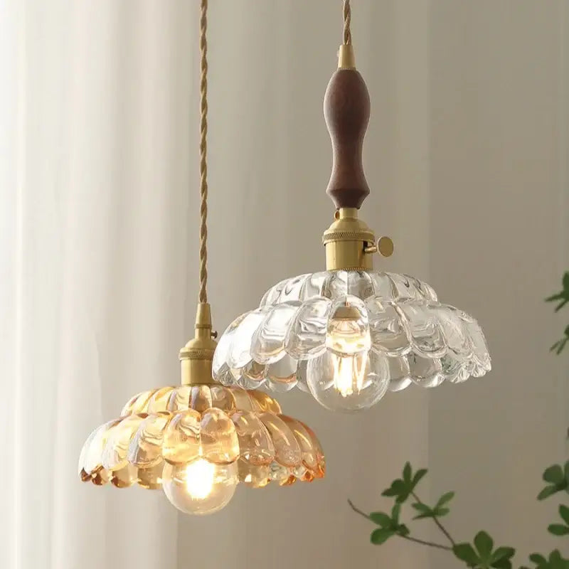 Amber Glass Dual-Head Kitchen Pendant Light