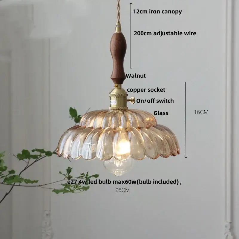 Amber Glass Dual-Head Kitchen Pendant Light