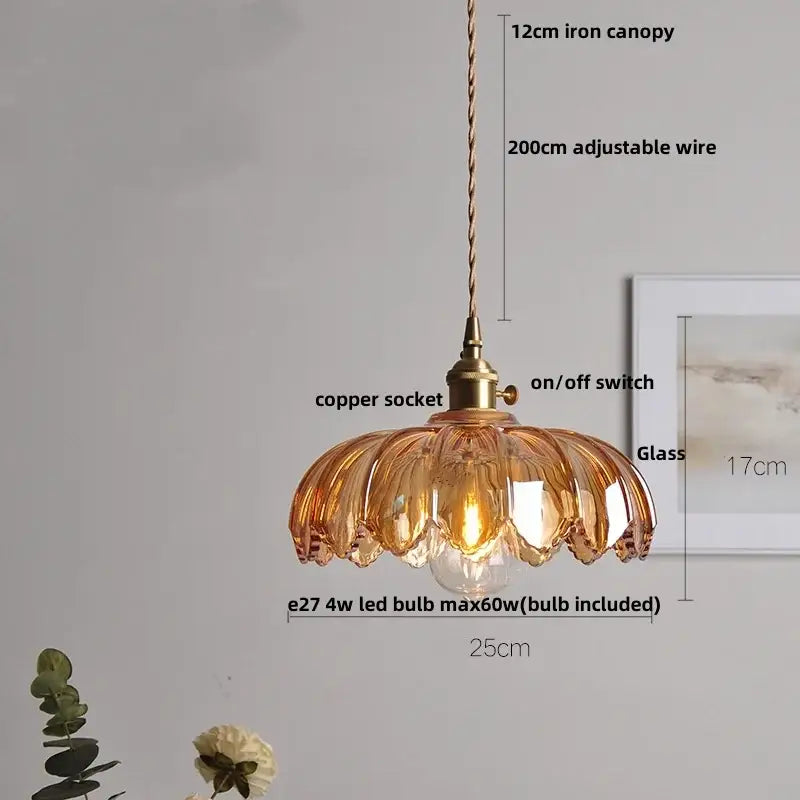 Amber Glass Dual-Head Kitchen Pendant Light