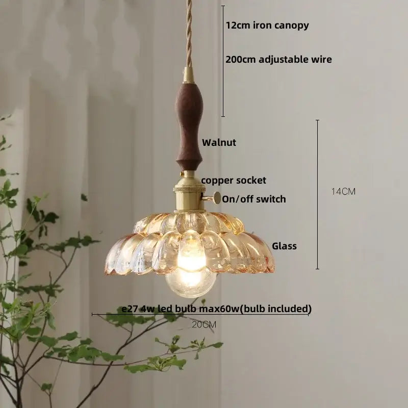 Amber Glass Dual-Head Kitchen Pendant Light