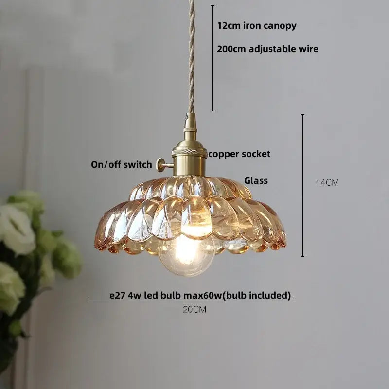 Amber Glass Dual-Head Kitchen Pendant Light