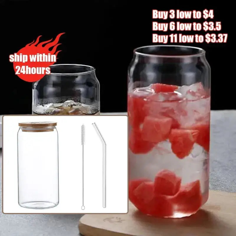 Glass Bamboo Drink Cup