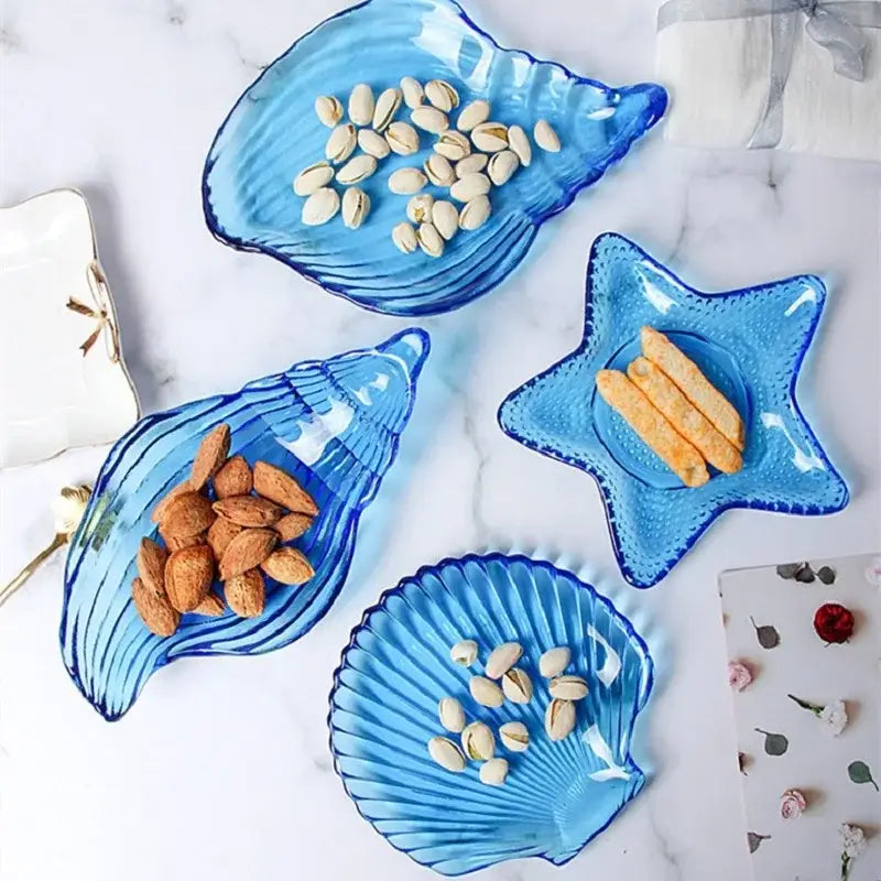 Blue Glass Seashell Dish
