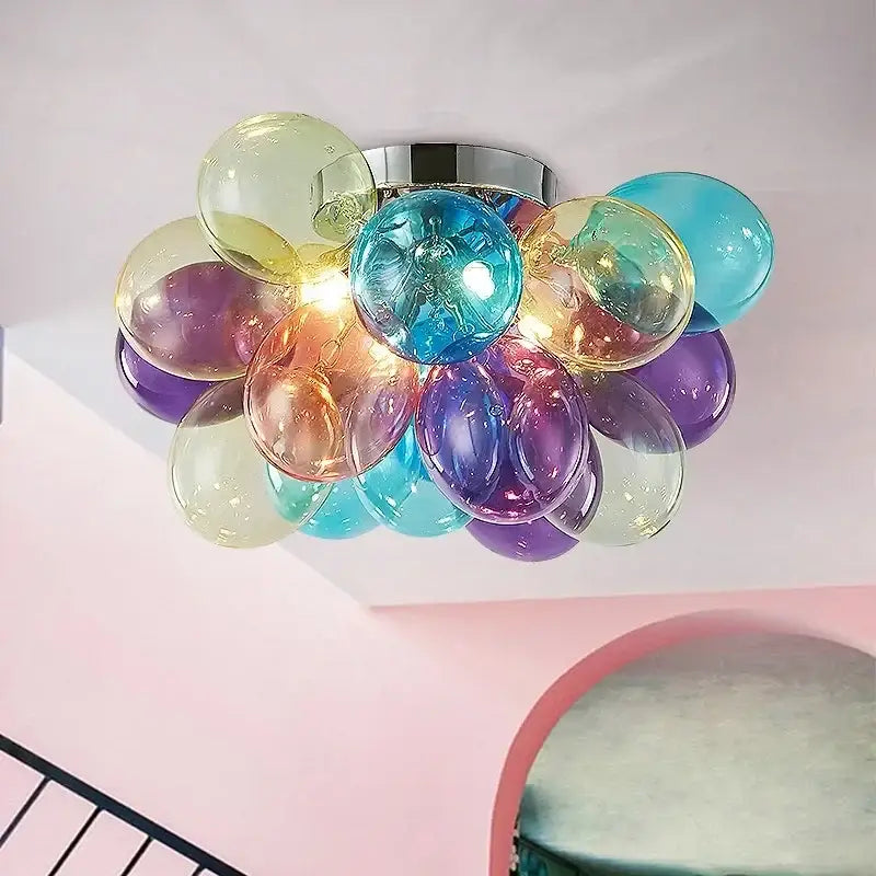 Glass Bubble Chandelier Light with Steel Frame