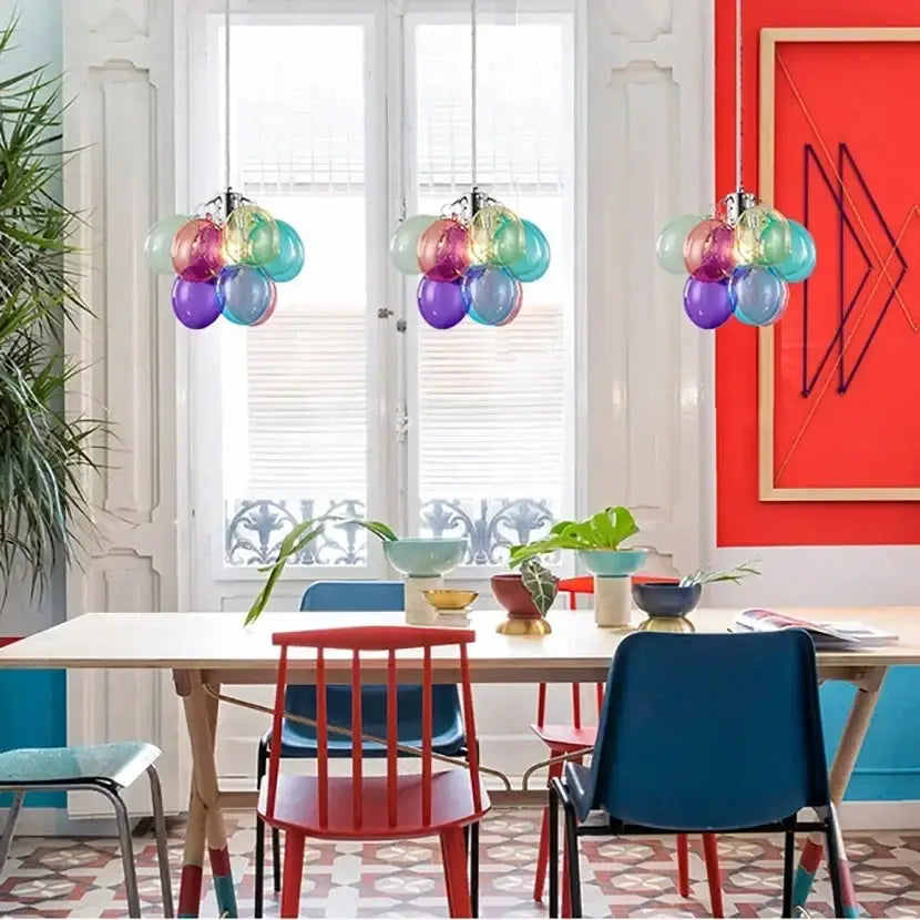 Glass Bubble Chandelier Light with Steel Frame