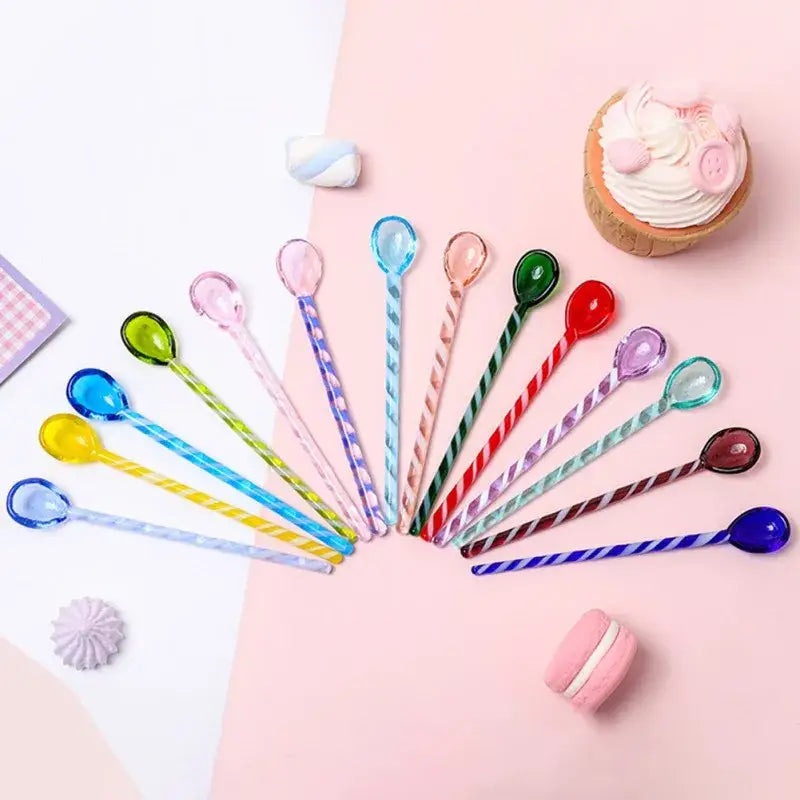 Colorful Glass Stirring Spoons 14-Piece Set