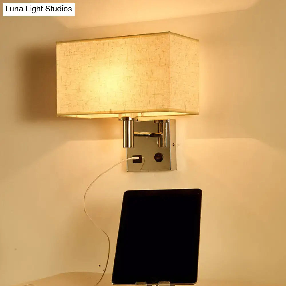 Beige Fabric Adjustable USB Wall Lamp