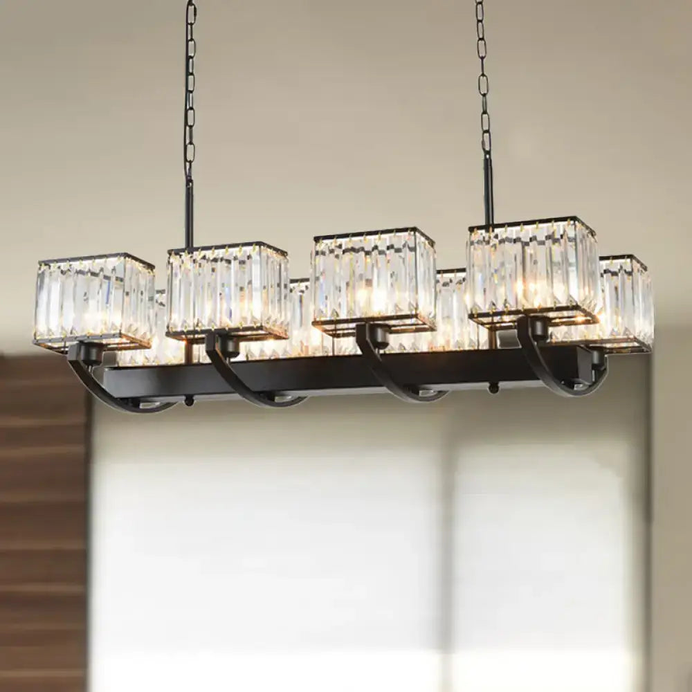Black Crystal Rectangle Eight-Light Chandelier