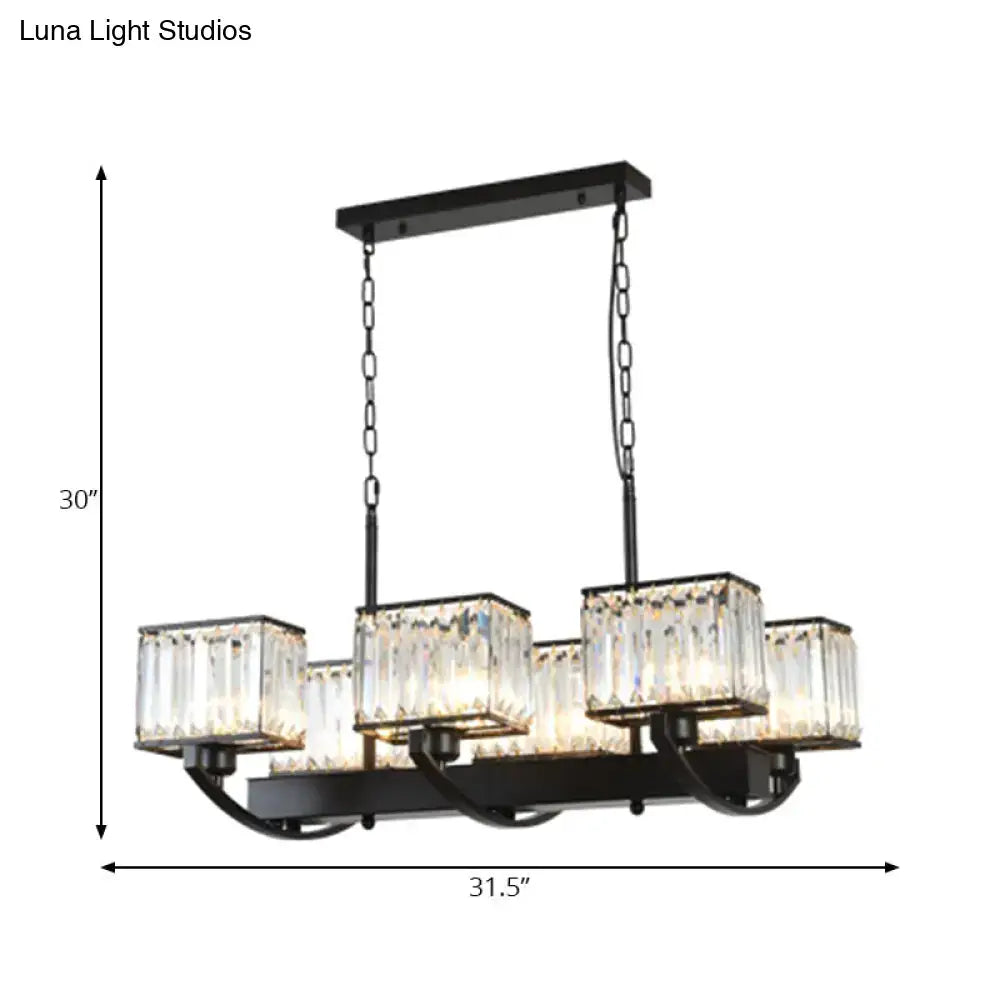 Black Crystal Rectangle Eight-Light Chandelier