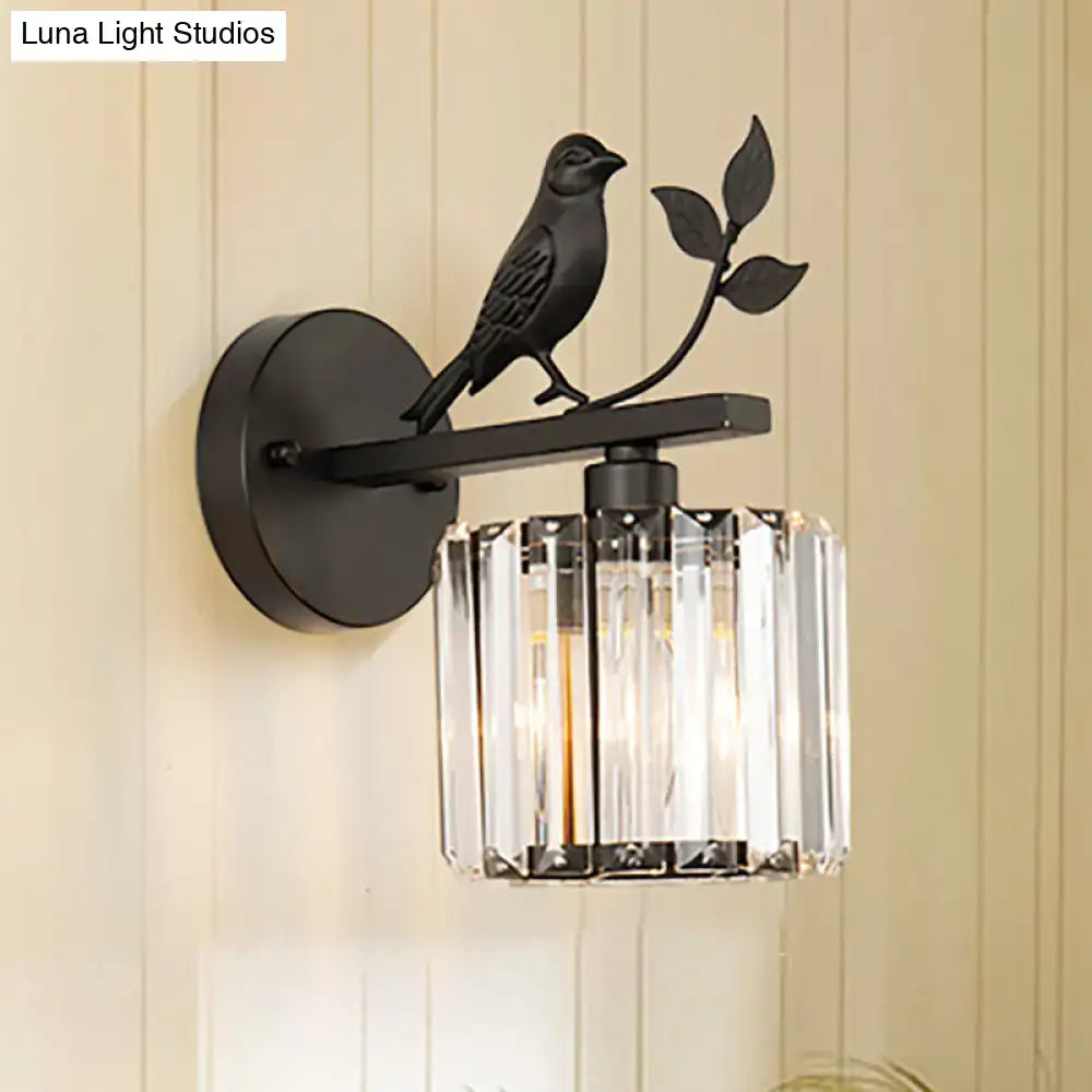 Black Gold Crystal Cylinder Wall Lamp