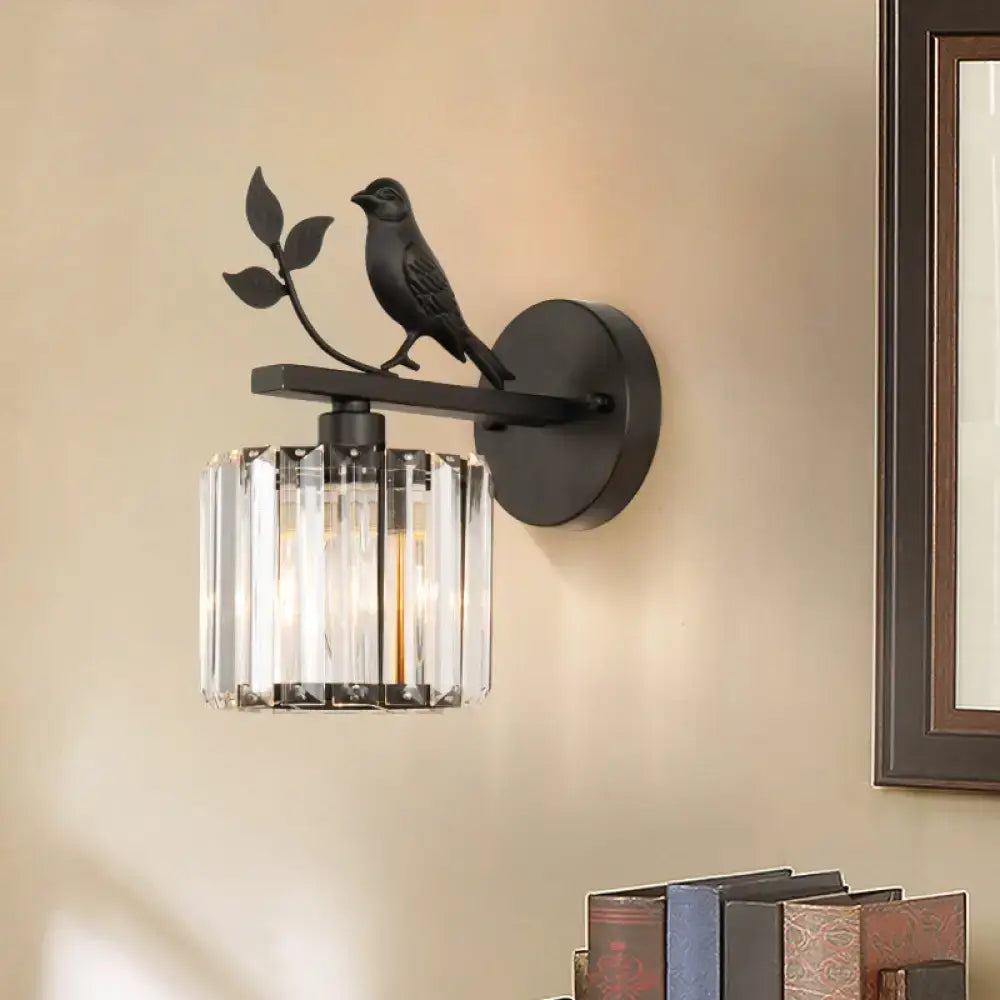 Black Gold Crystal Cylinder Wall Lamp
