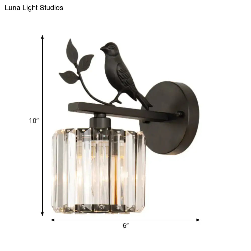 Black Gold Crystal Cylinder Wall Lamp