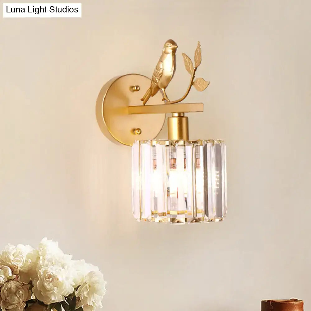 Black Gold Crystal Cylinder Wall Lamp