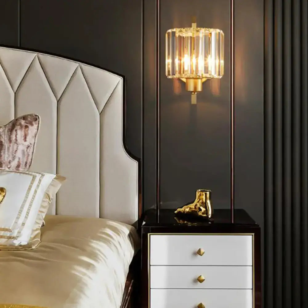Black Gold Crystal Drum Lamp Metal Arm Design