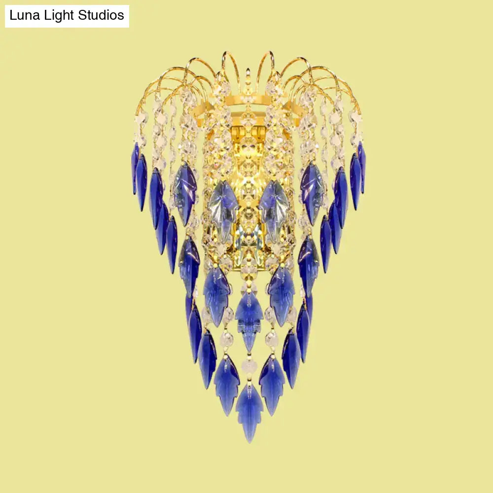 Amber Crystal Curved Tan Blue Wall Lamp
