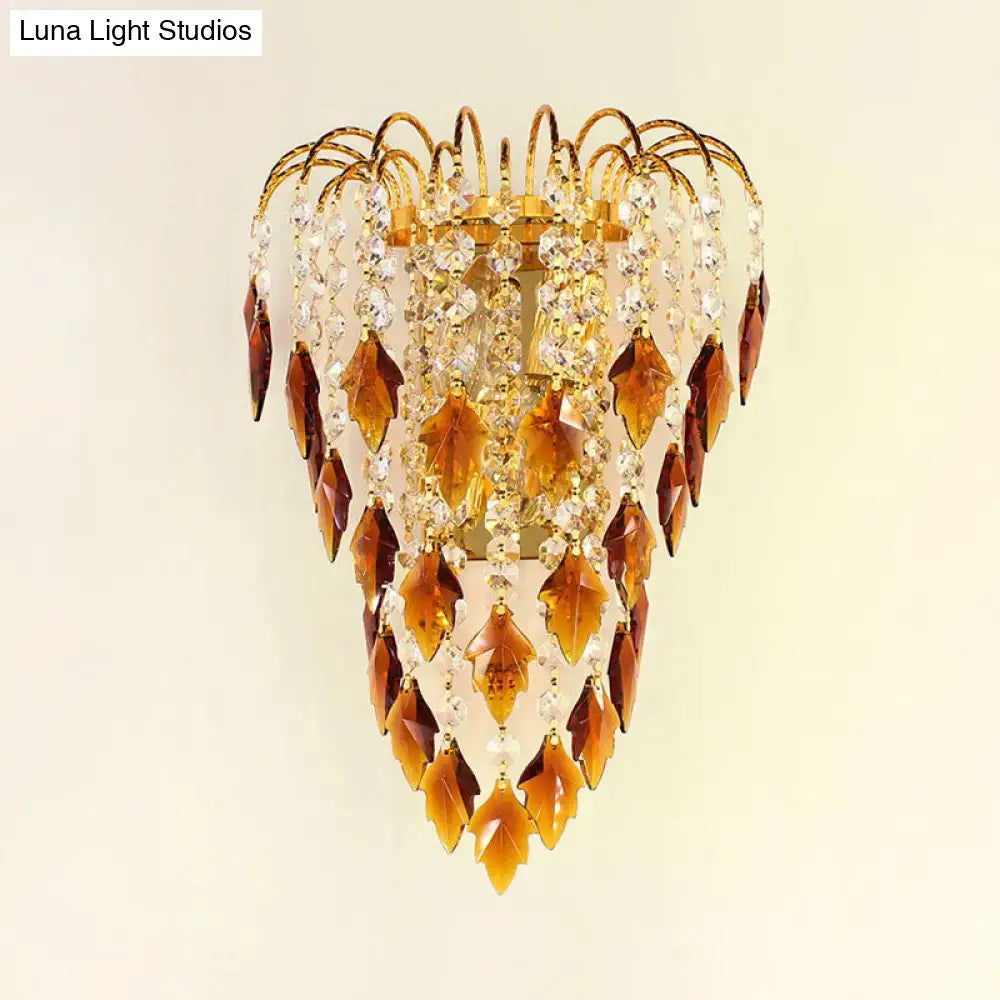 Amber Crystal Curved Tan Blue Wall Lamp