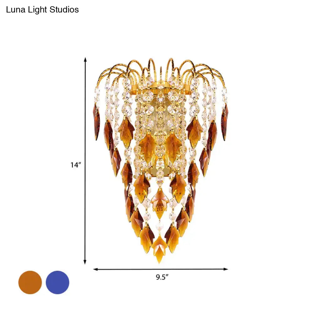 Amber Crystal Curved Tan Blue Wall Lamp