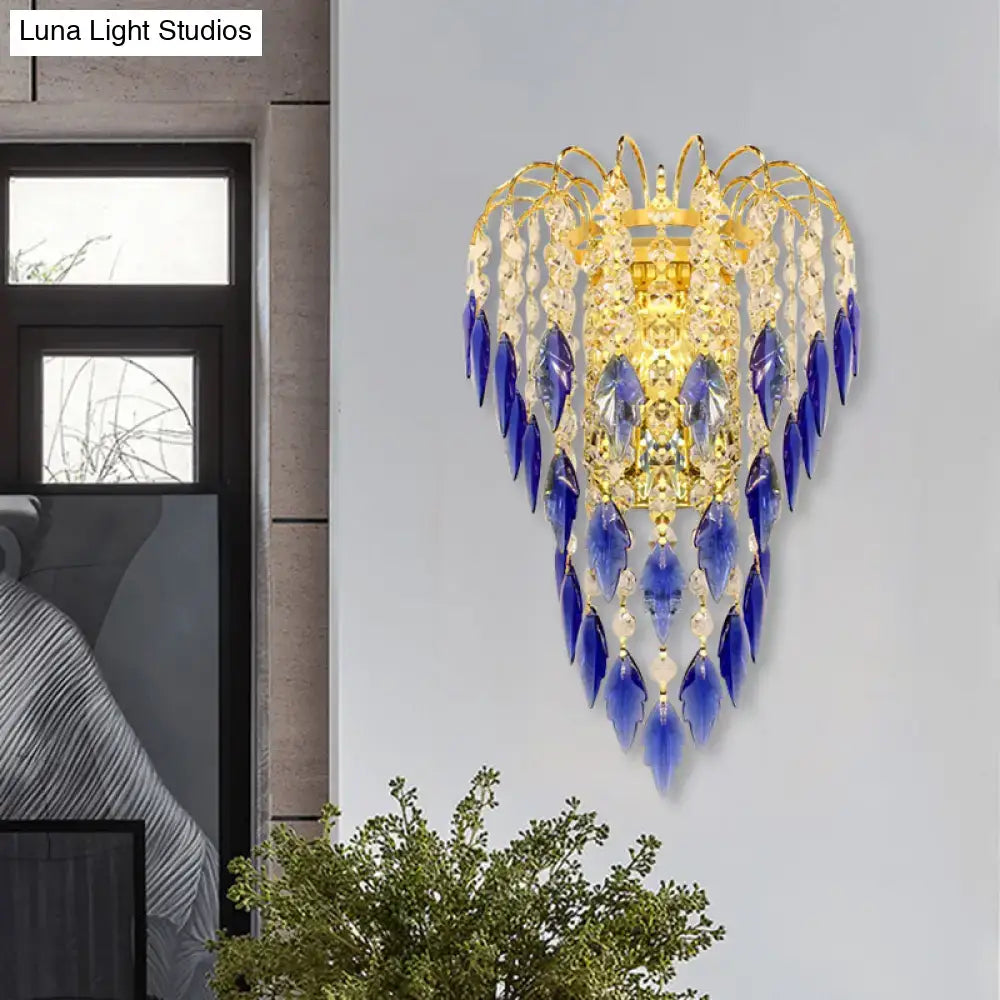 Amber Crystal Curved Tan Blue Wall Lamp