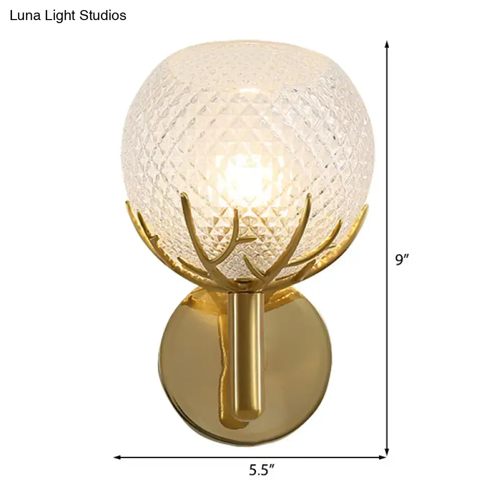 Brass Frosted Lattice Glass Sconce G9