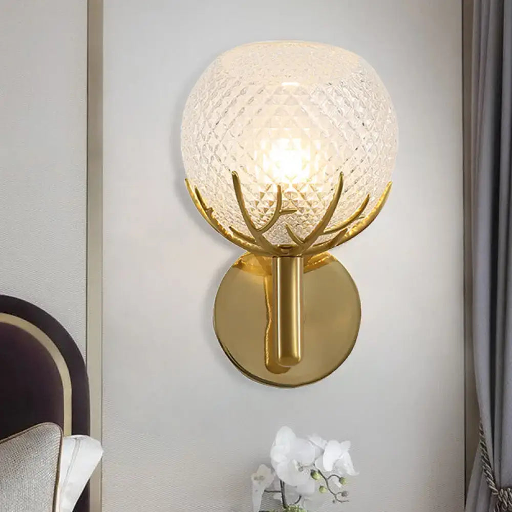 Brass Frosted Lattice Glass Sconce G9
