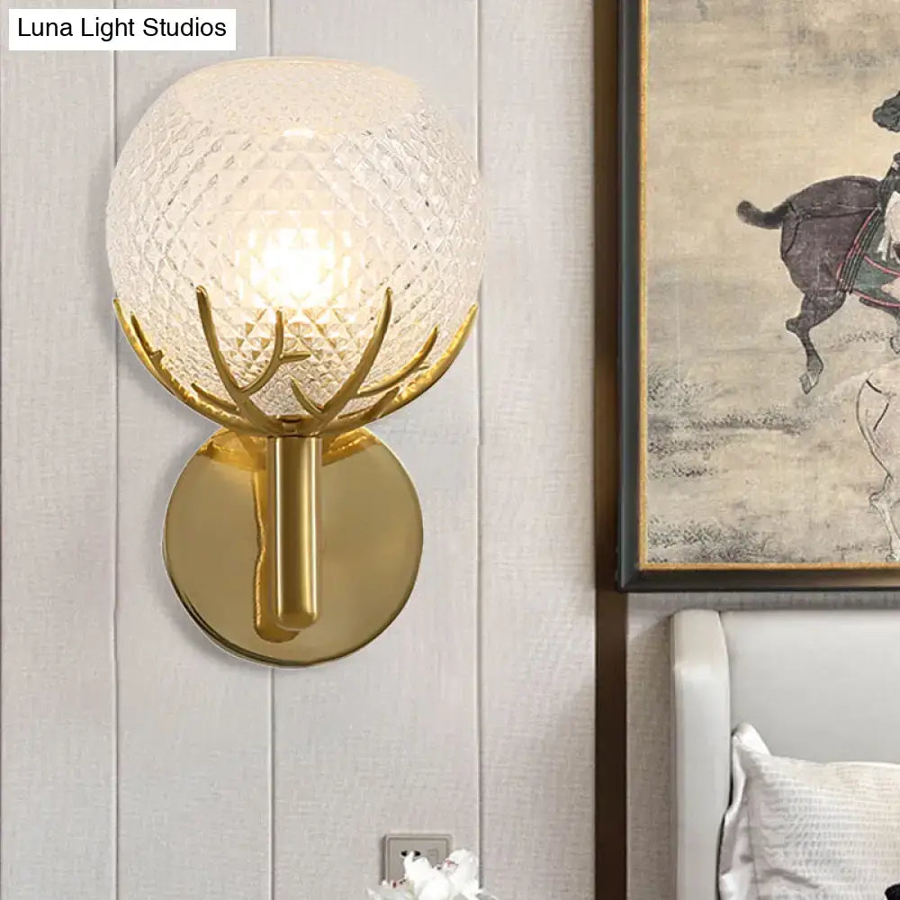Brass Frosted Lattice Glass Sconce G9