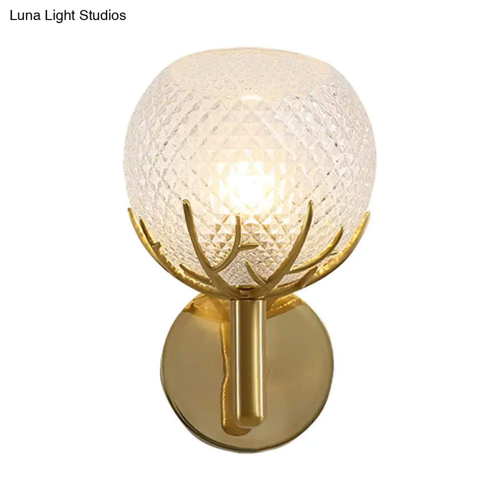 Brass Frosted Lattice Glass Sconce G9