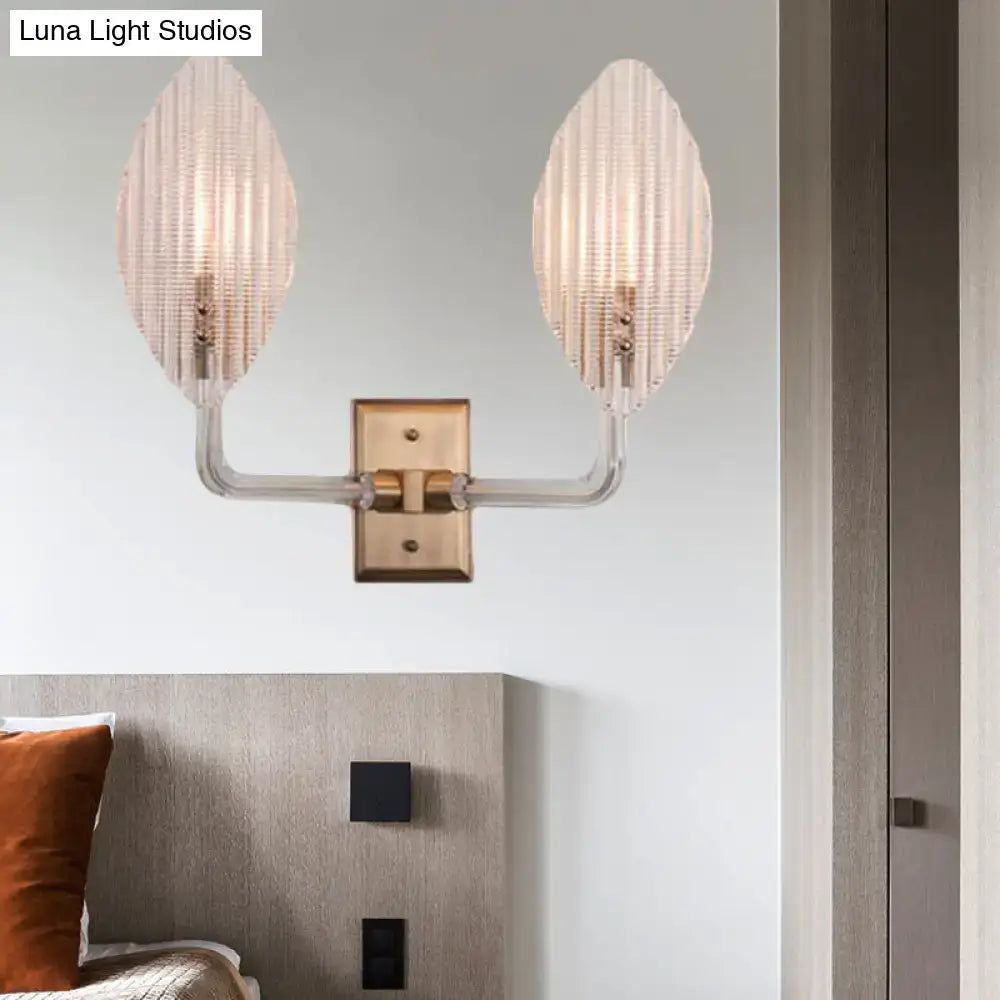 Brass Leaf Textured Glass Sconce 1-2 Light