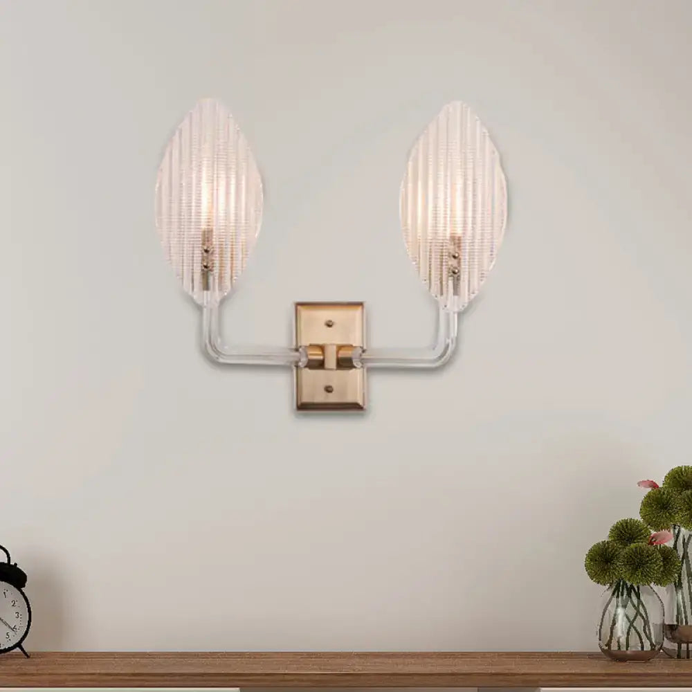 Brass Leaf Textured Glass Sconce 1-2 Light
