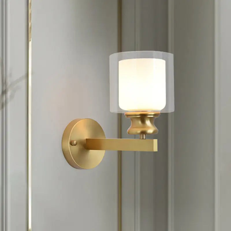 Brass Frosted Glass Single-Bulb Sconce