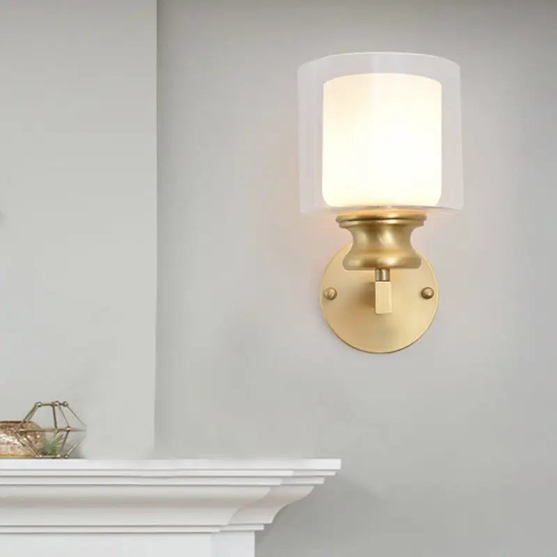 Brass Frosted Glass Single-Bulb Sconce