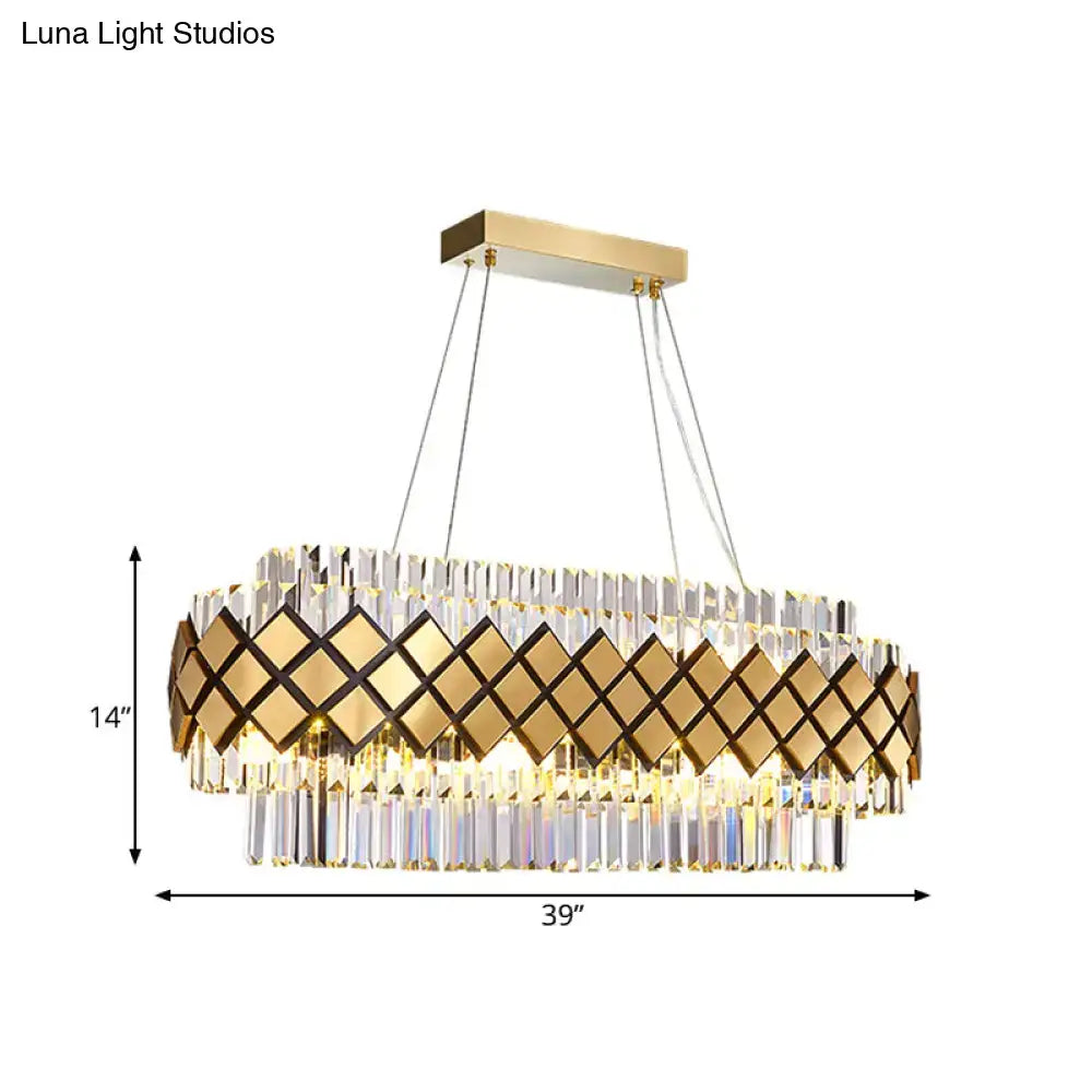 Gold Crystal Oval Lattice Frame Pendant