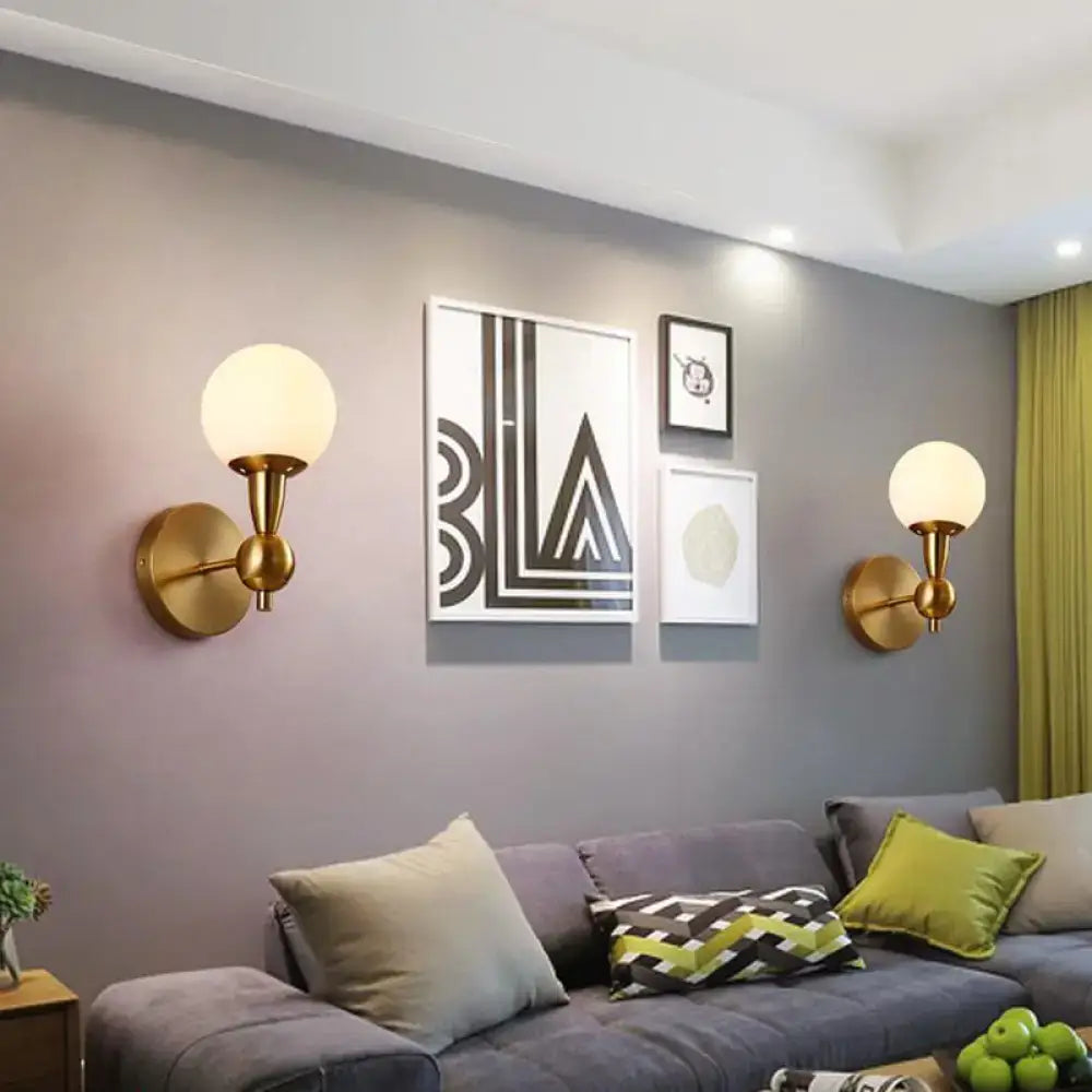 Gold White Glass Wall Light