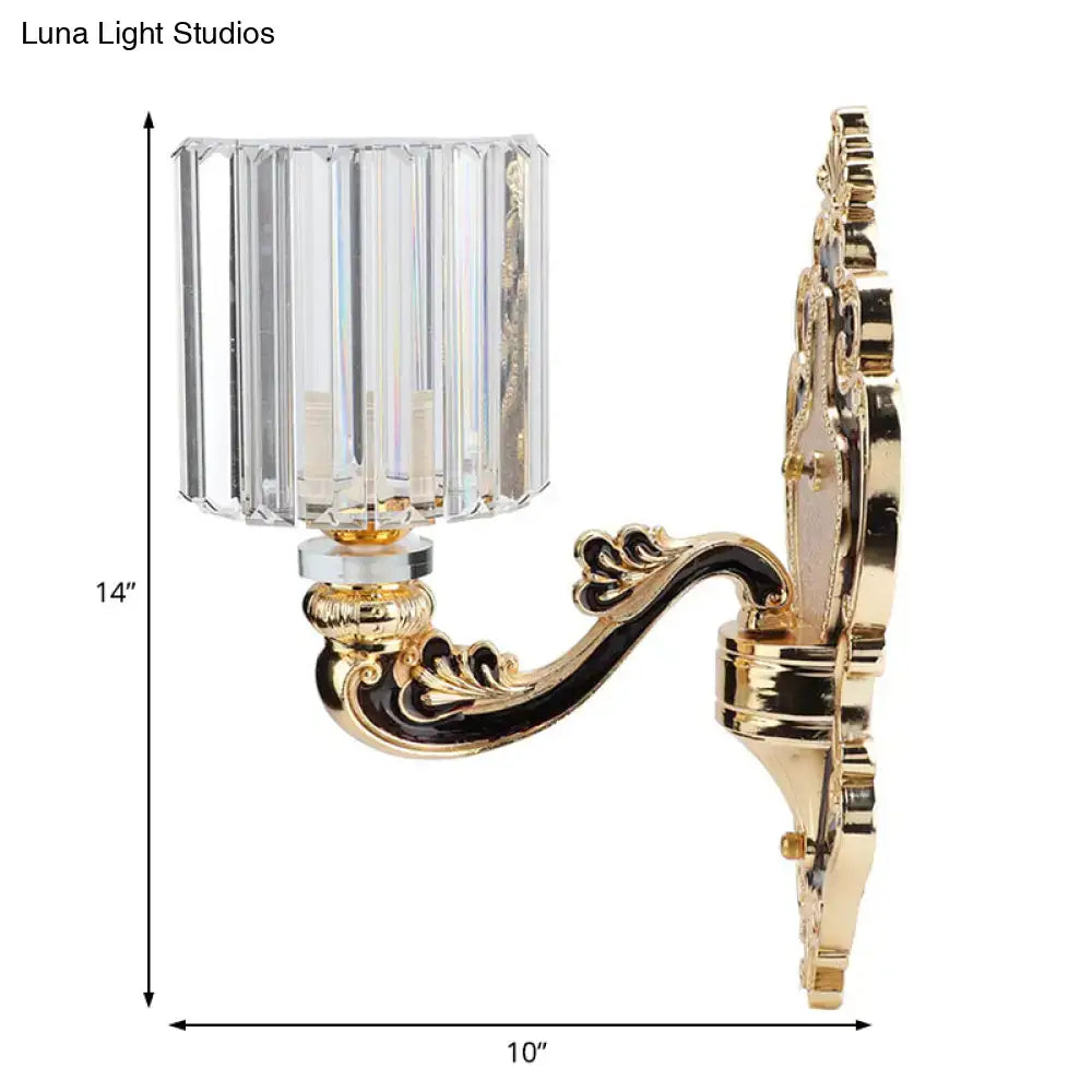 Gold Crystal Cylinder Sconce Rectangular-Cut