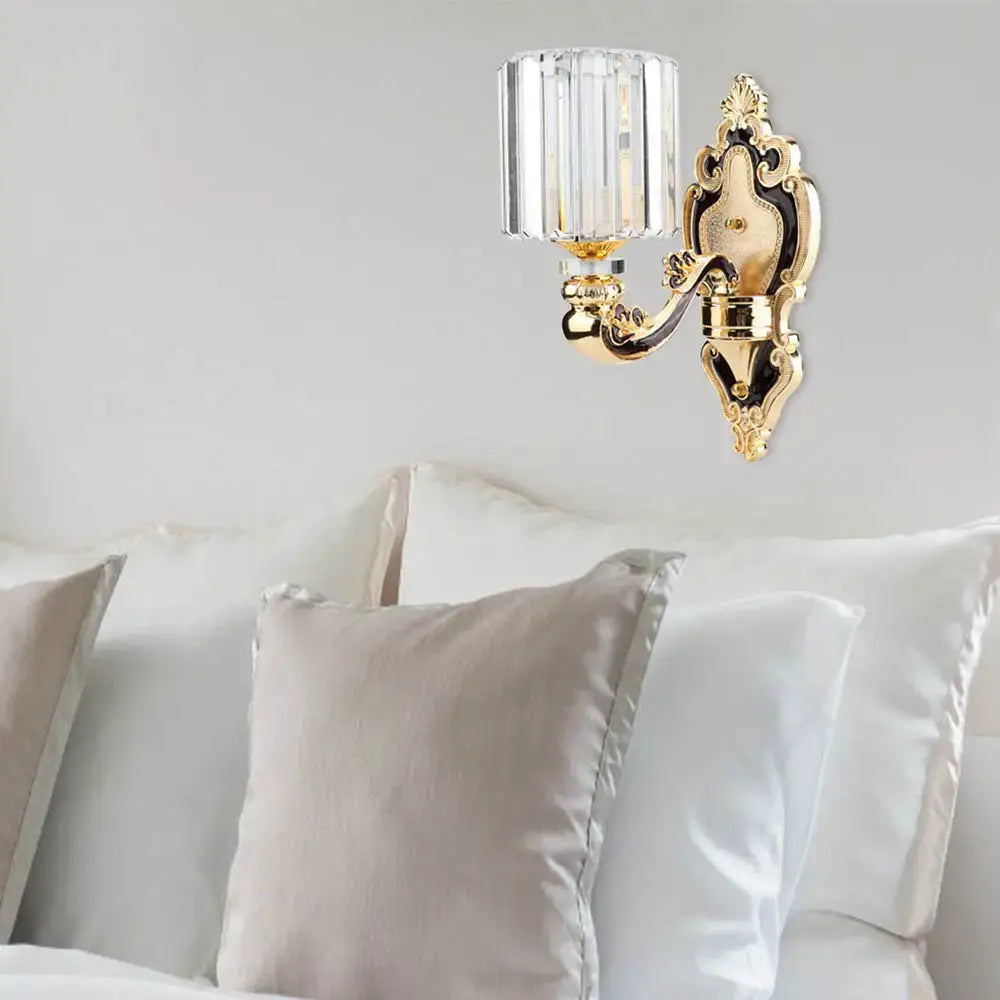 Gold Crystal Cylinder Sconce Rectangular-Cut