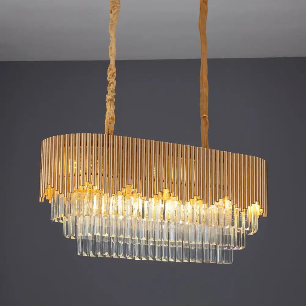Gold Crystal Oval Block Eight-Light Chandelier