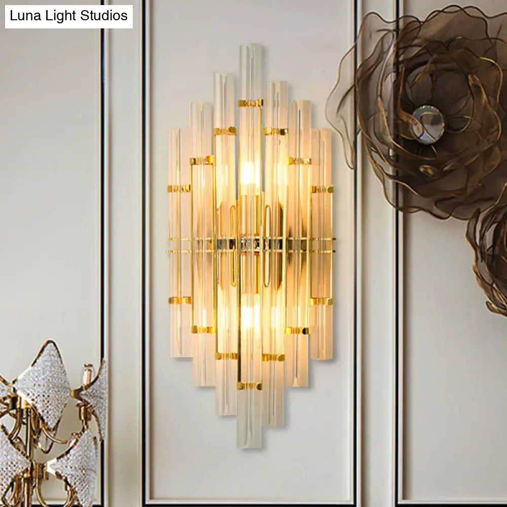 Gold Crystal Tube Sconce Direct-Wired