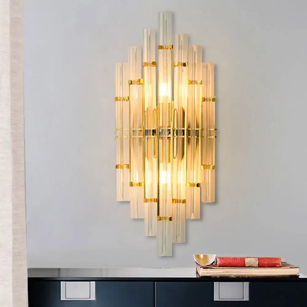 Gold Crystal Tube Sconce Direct-Wired