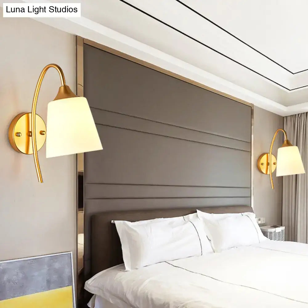 Gold Milk Glass Tapered Bedroom Sconce