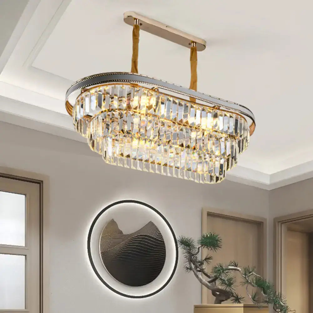 Gold Silver Crystal Oval Eight-Light Pendant