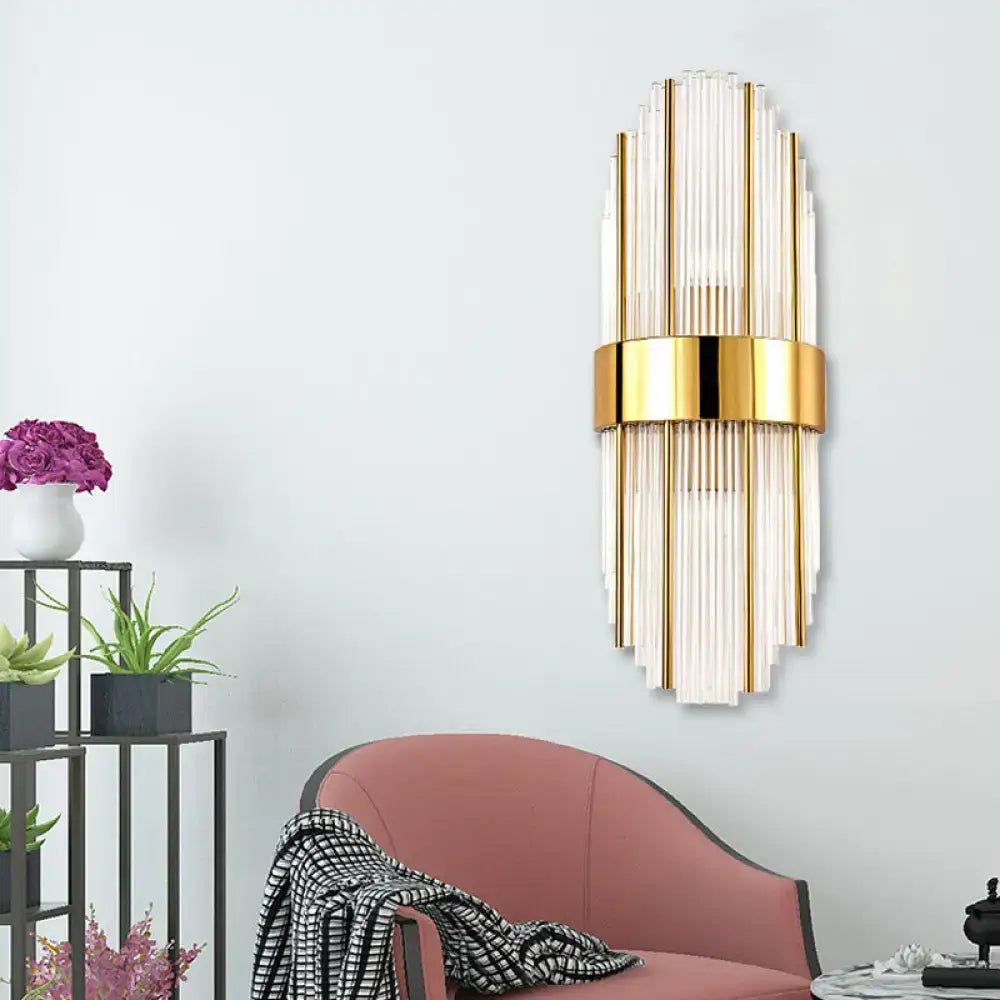 Brass Crystal Oval Shade Wall Light