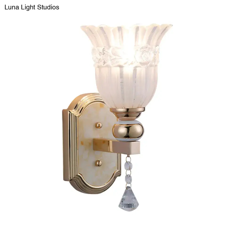 Gold Frosted Glass Floral Hallway Sconce